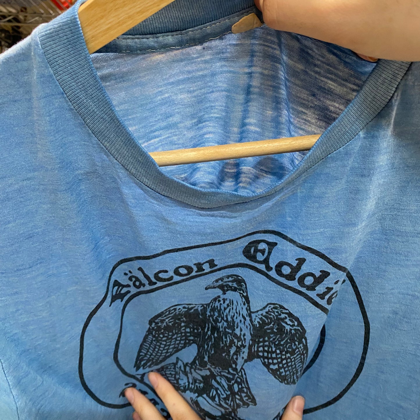 1970s falcon eddies tee distressed and paper thin