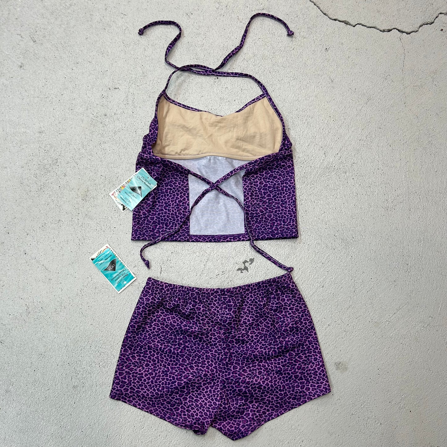 Deadstock 90s purple cheetah print bathing suit