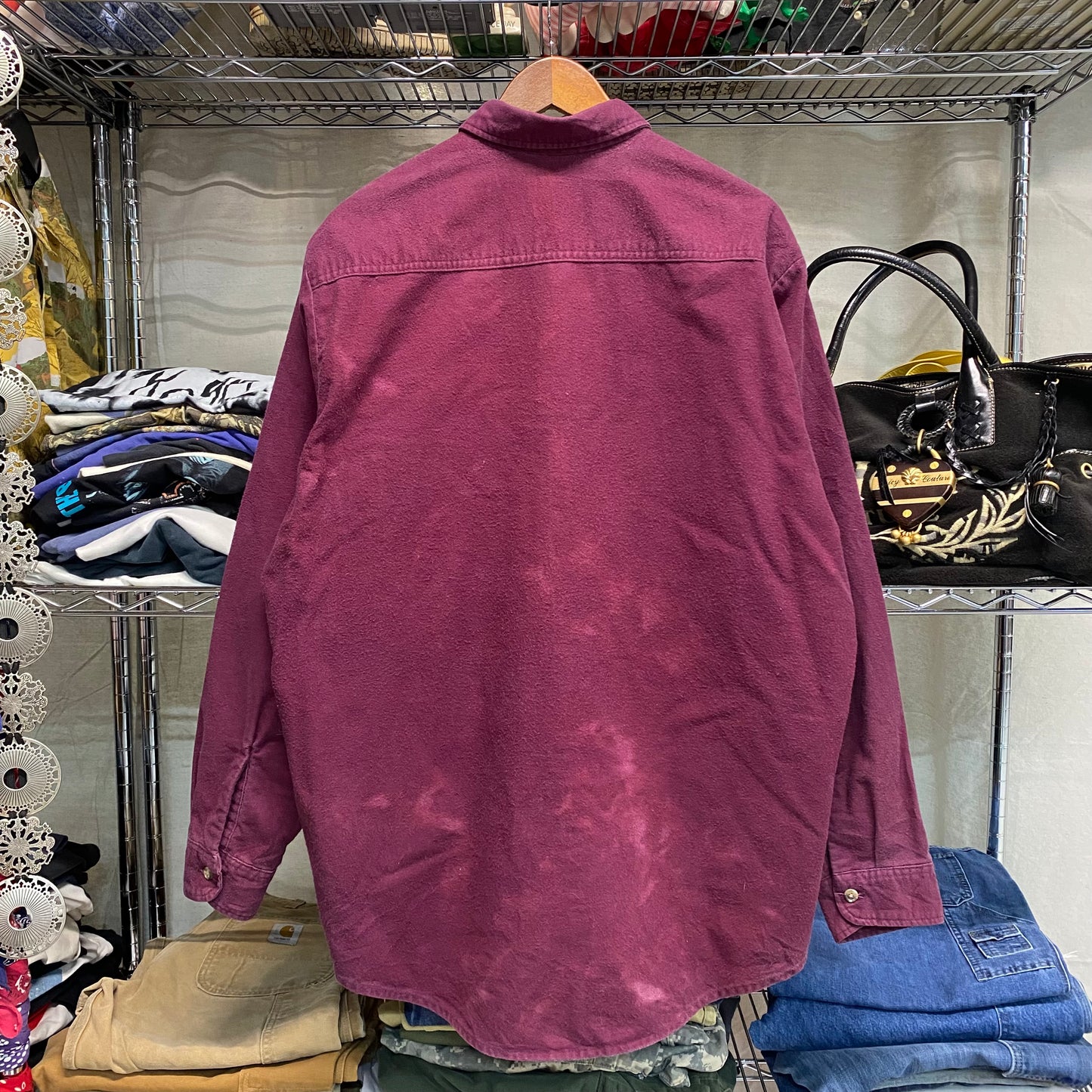 1990s burgundy chamois cloth button up shirt