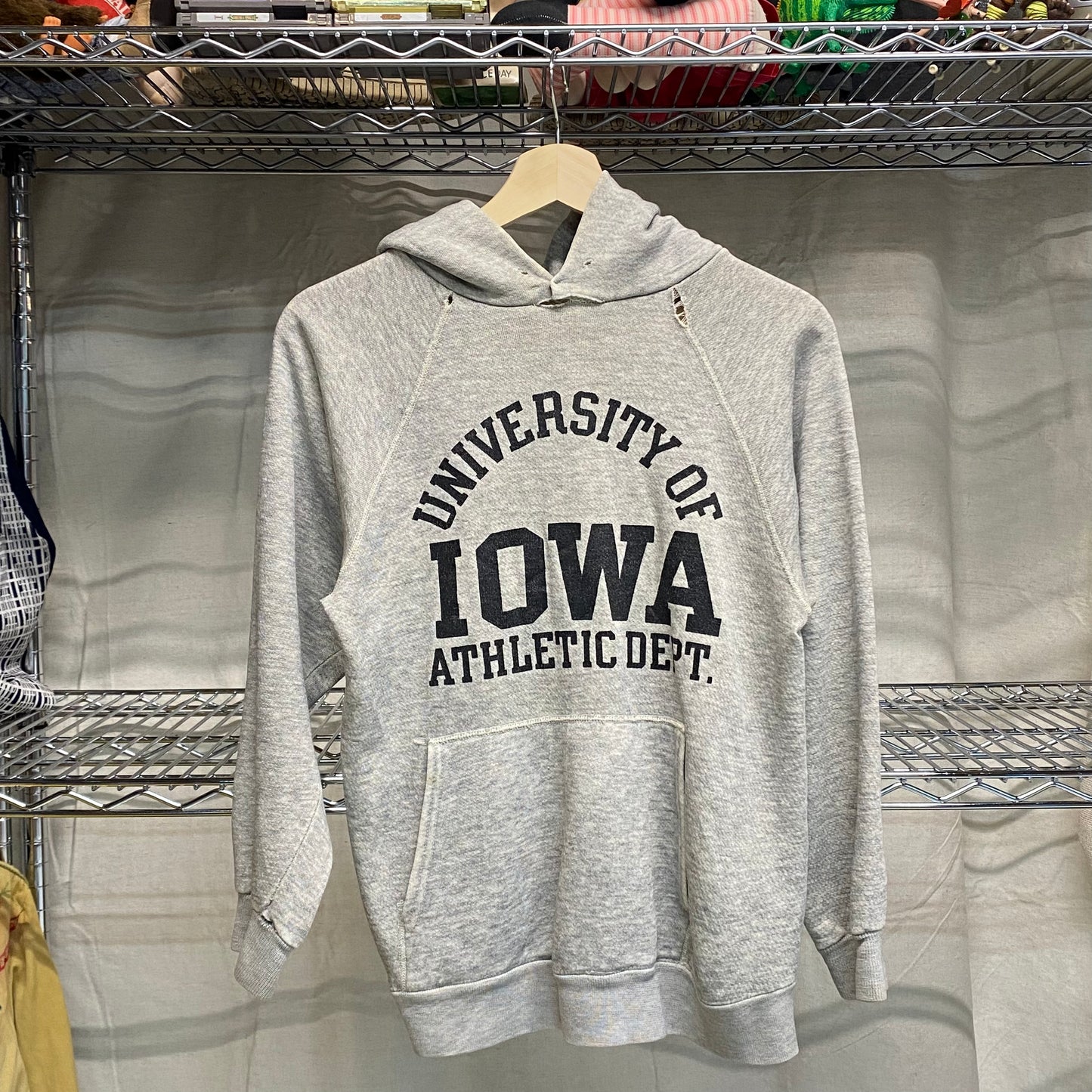 Vintage Trashed 1980s Iowa university hoodie