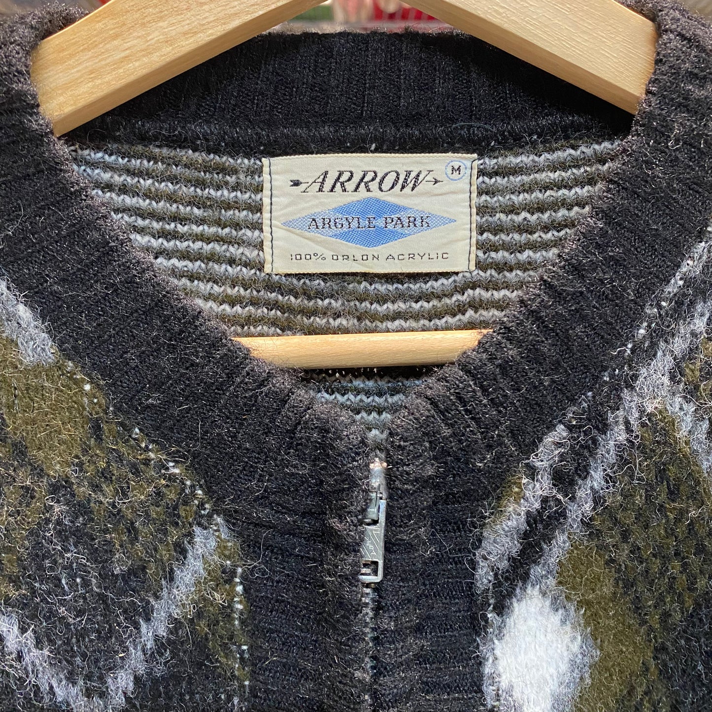 1960s argyle shaggy zip up knit cardigan