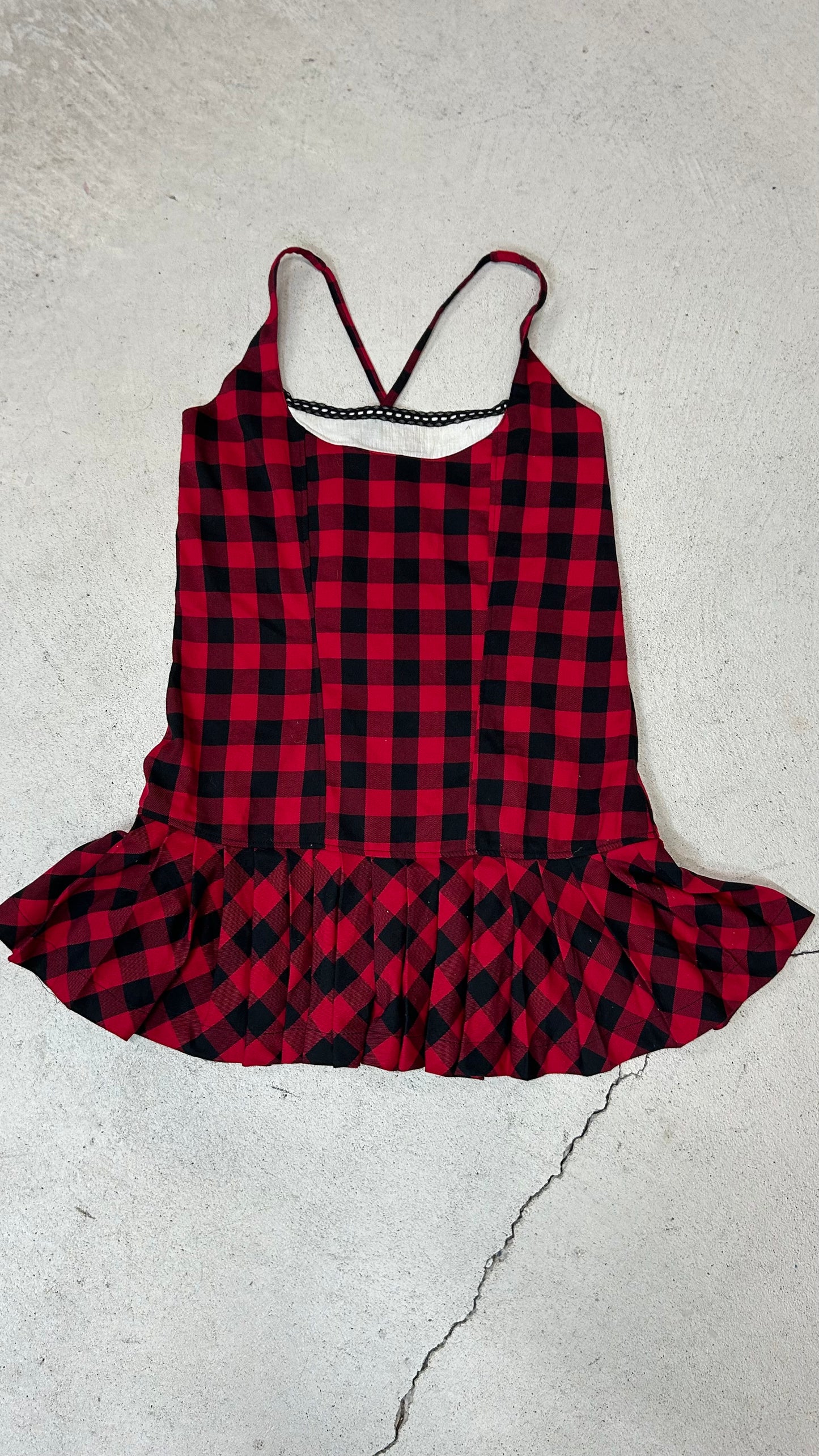 90s super low fat plaid low waist milkmaid dress