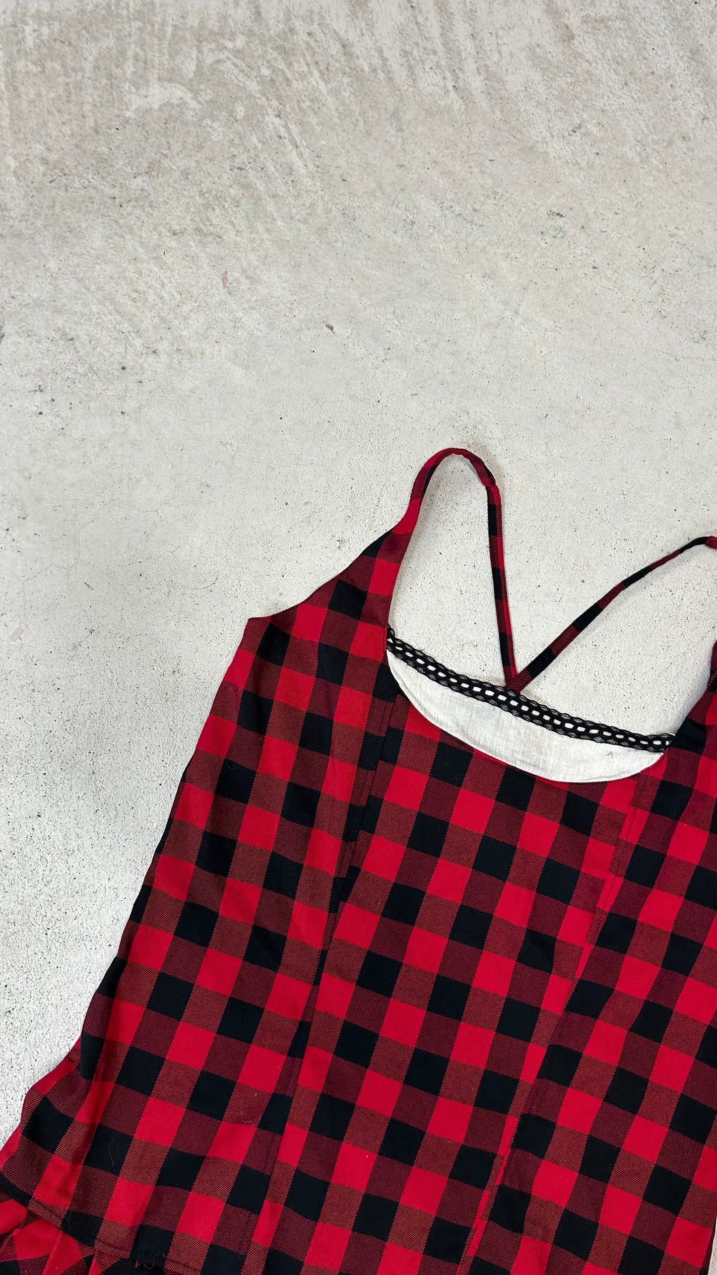 90s super low fat plaid low waist milkmaid dress