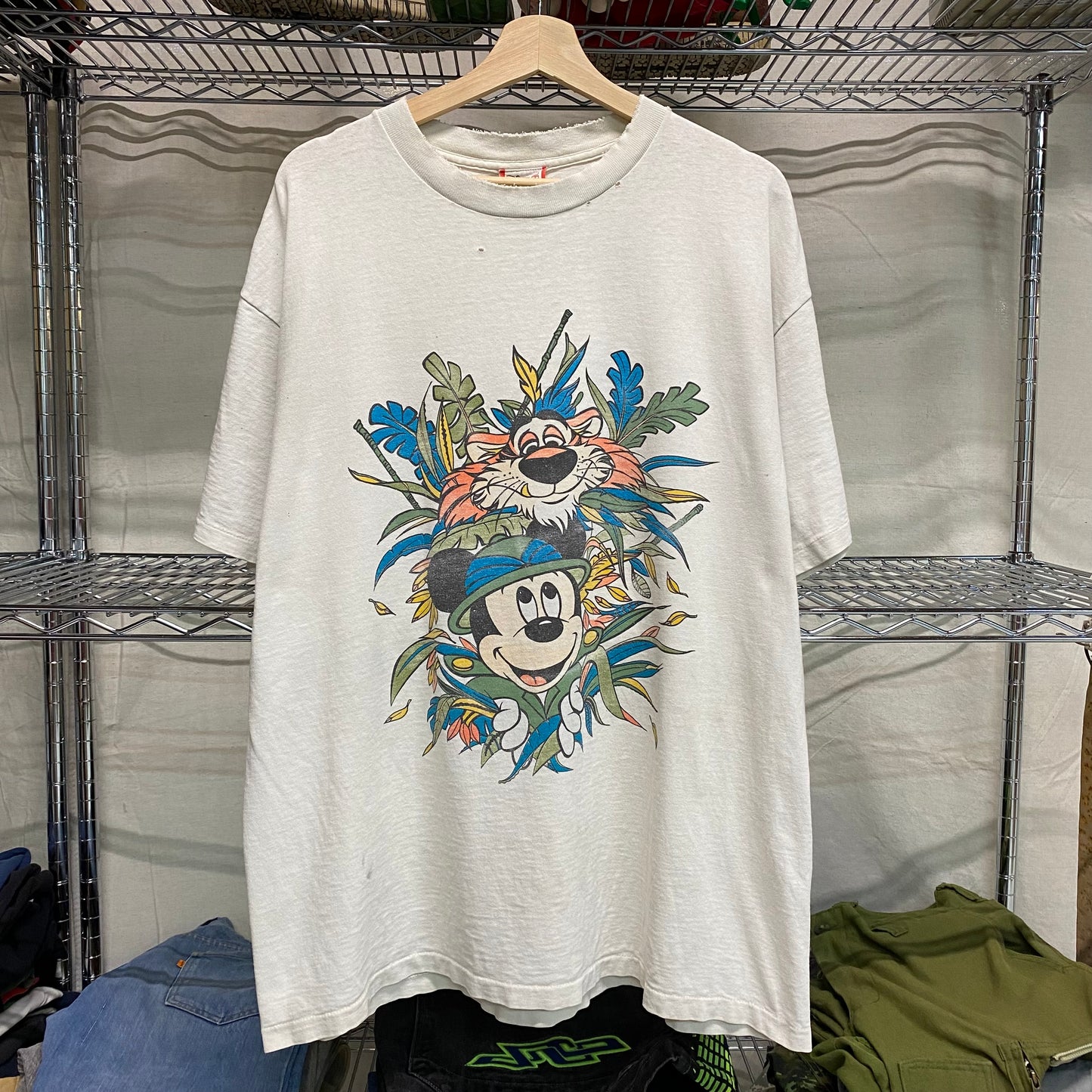 1990s Distressed mickey mouse safari world traveler tee