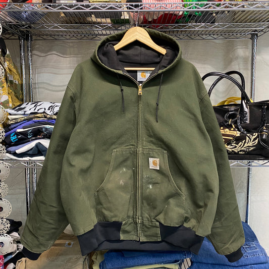 Rare 1998 olive green carhartt hooded active jacket