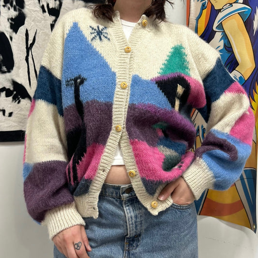 1980s home made alpaca print cardigan