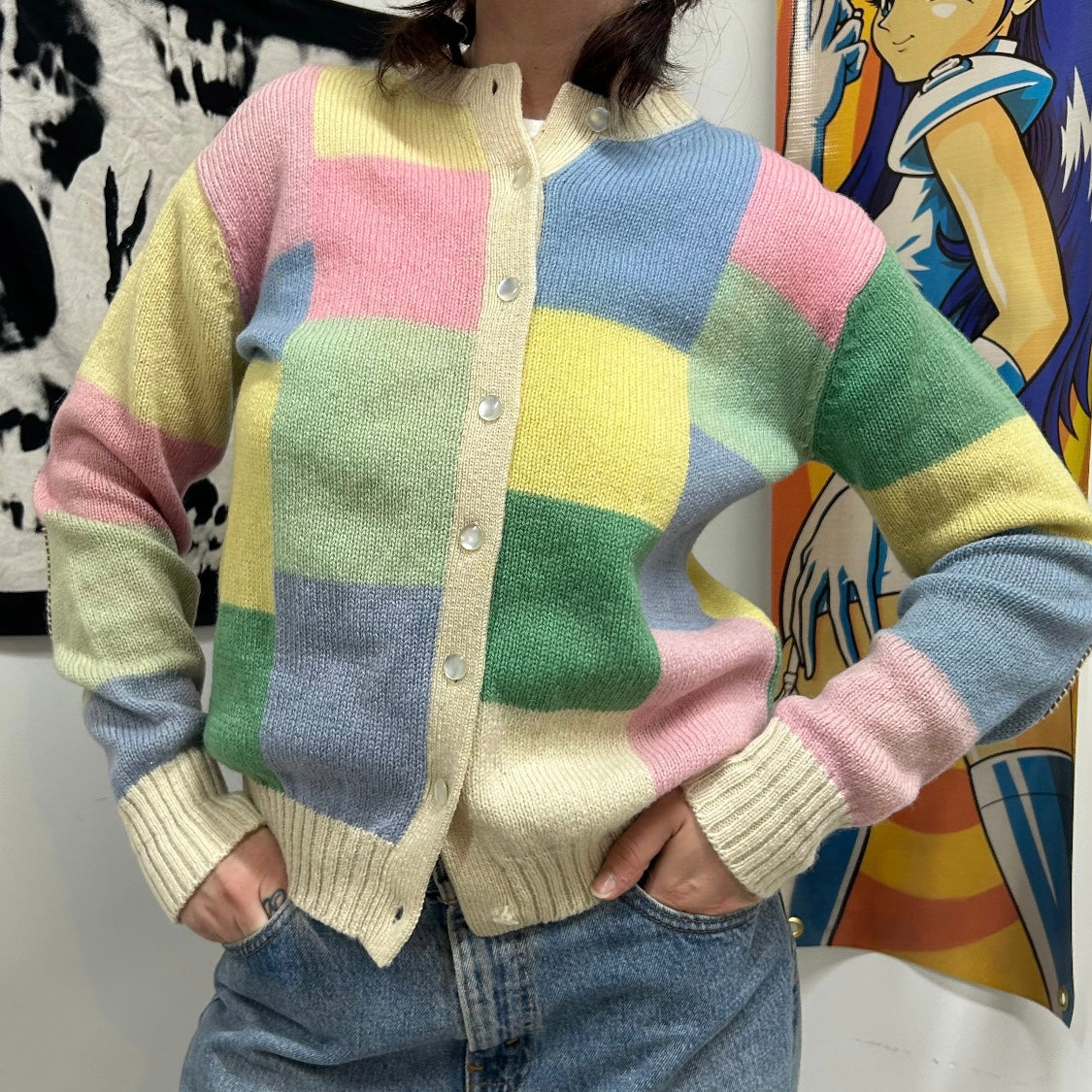 1970s/80s patchwork orvis cardigan