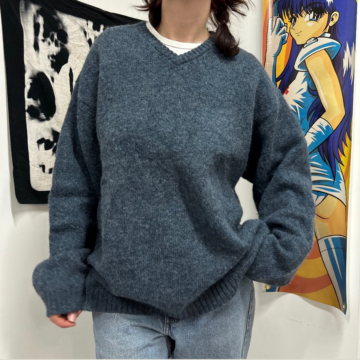 90s shaggy Jcrew knit v neck sweater