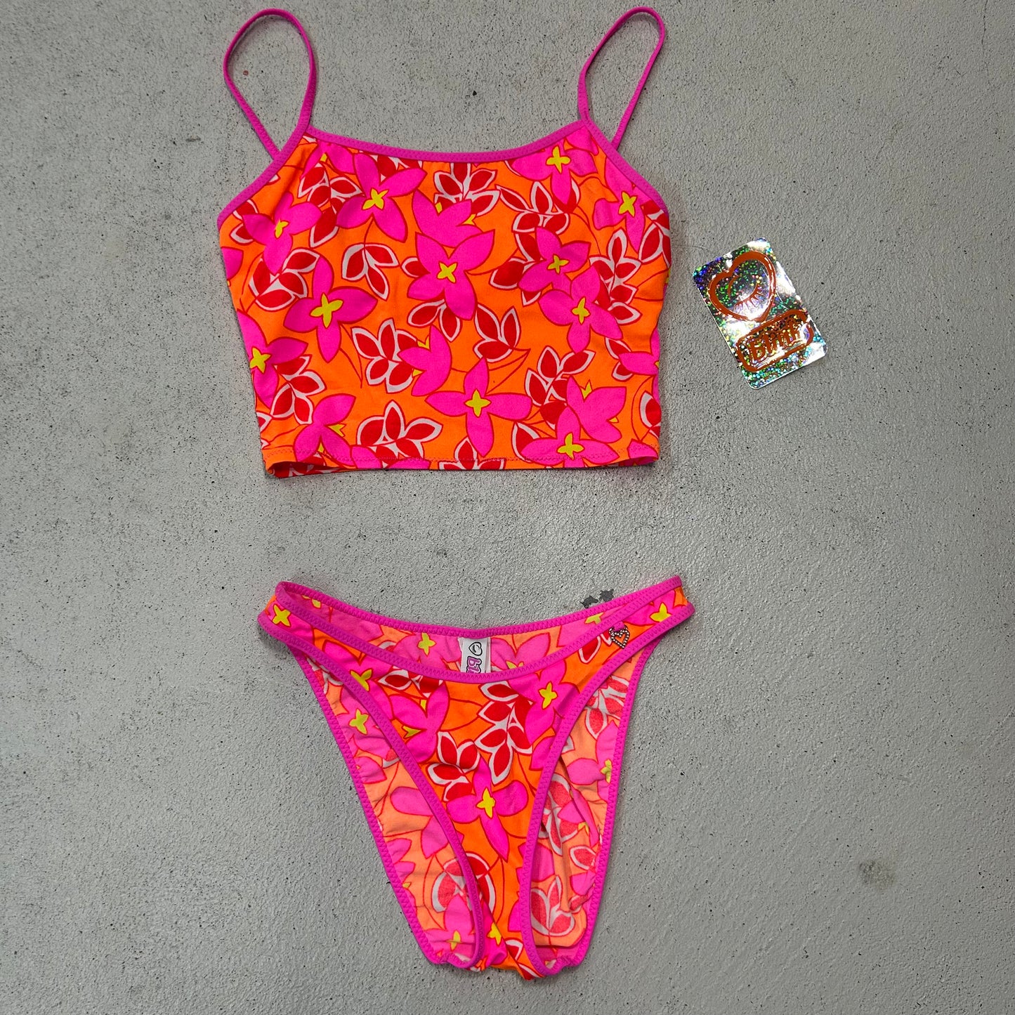 Deadstock 90s neon floral tankini