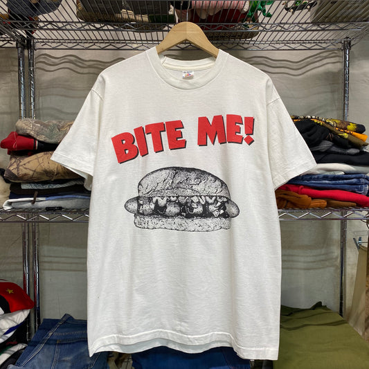 Early 90s hot dog “bite me” tee