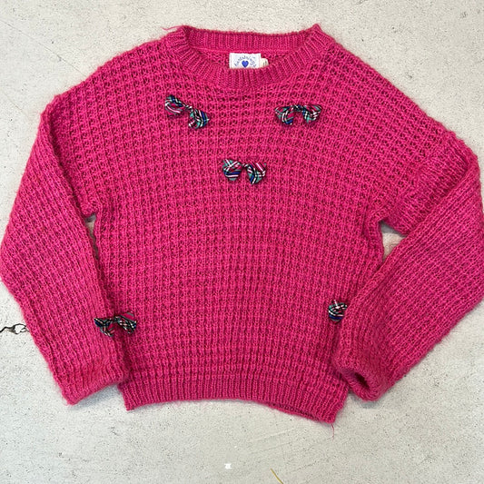 1980s fuscia bow knit sweater