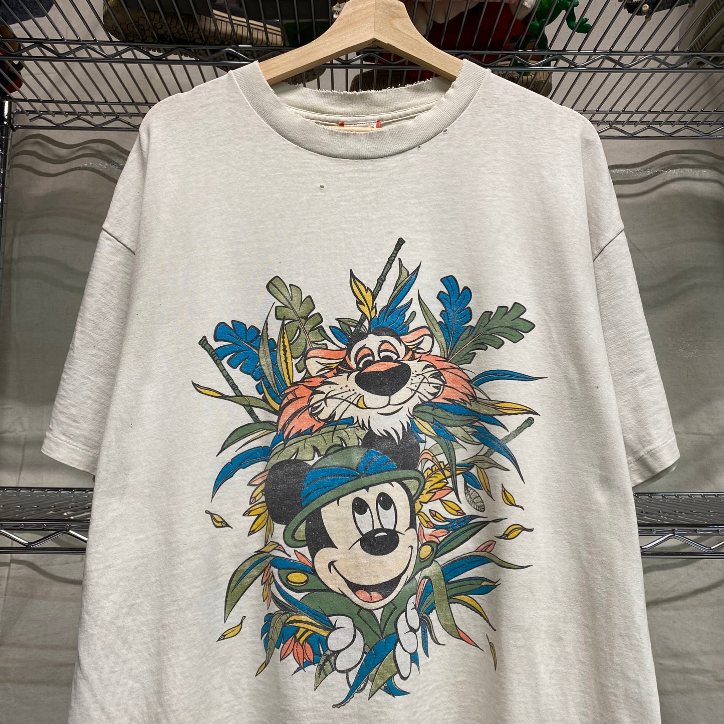 1990s Distressed mickey mouse safari world traveler tee