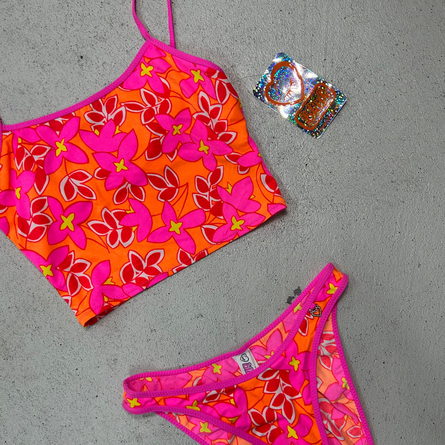 Deadstock 90s neon floral tankini