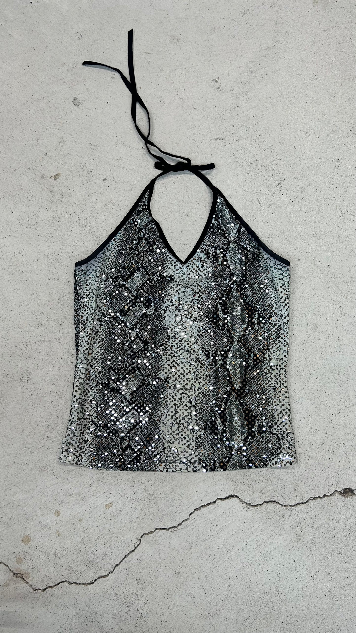 90s snakeskin sequin halter top