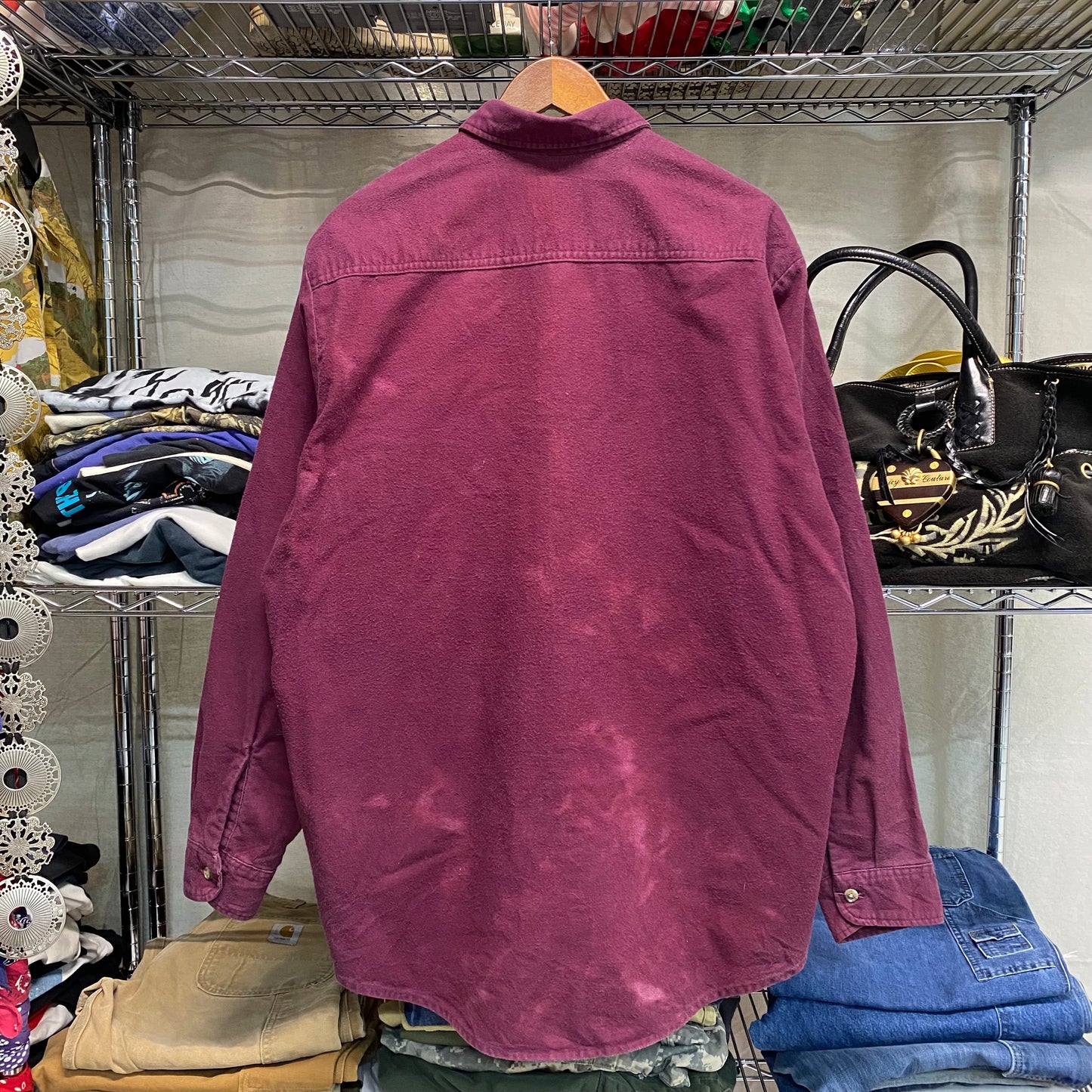 1990s burgundy chamois cloth button up shirt