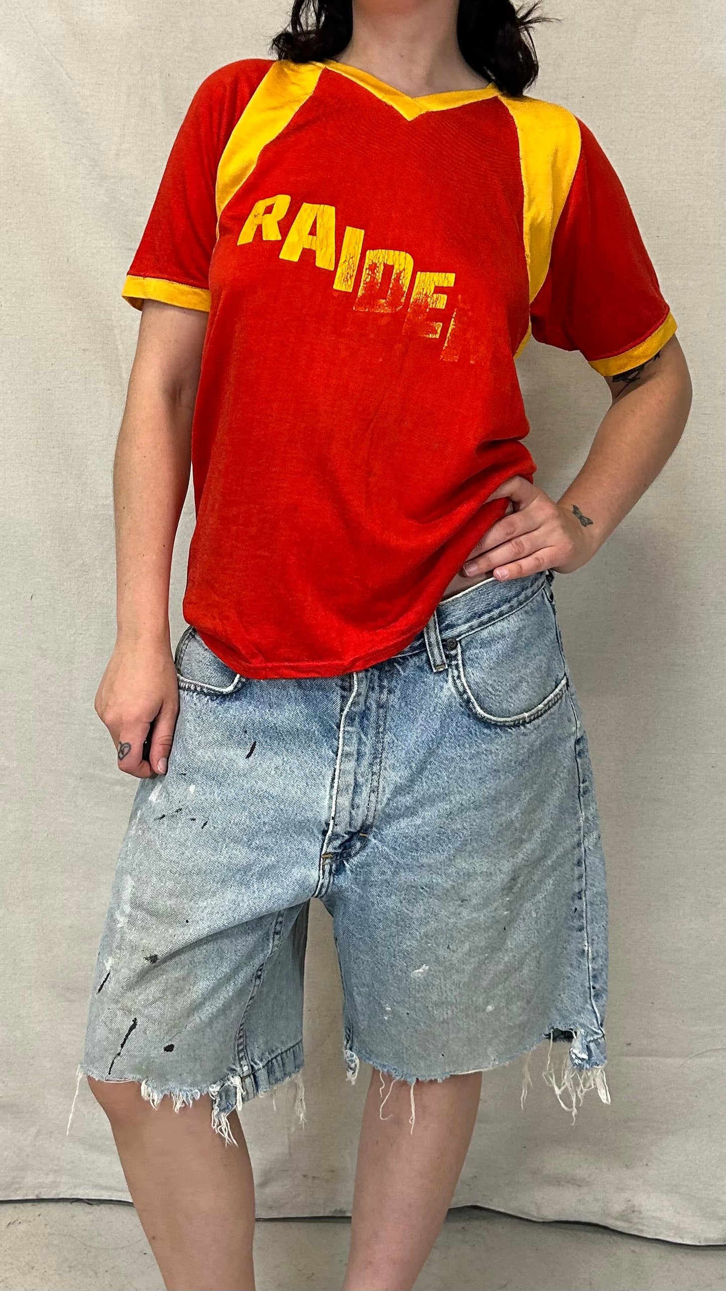 Distressed 1980s lee denim jorts