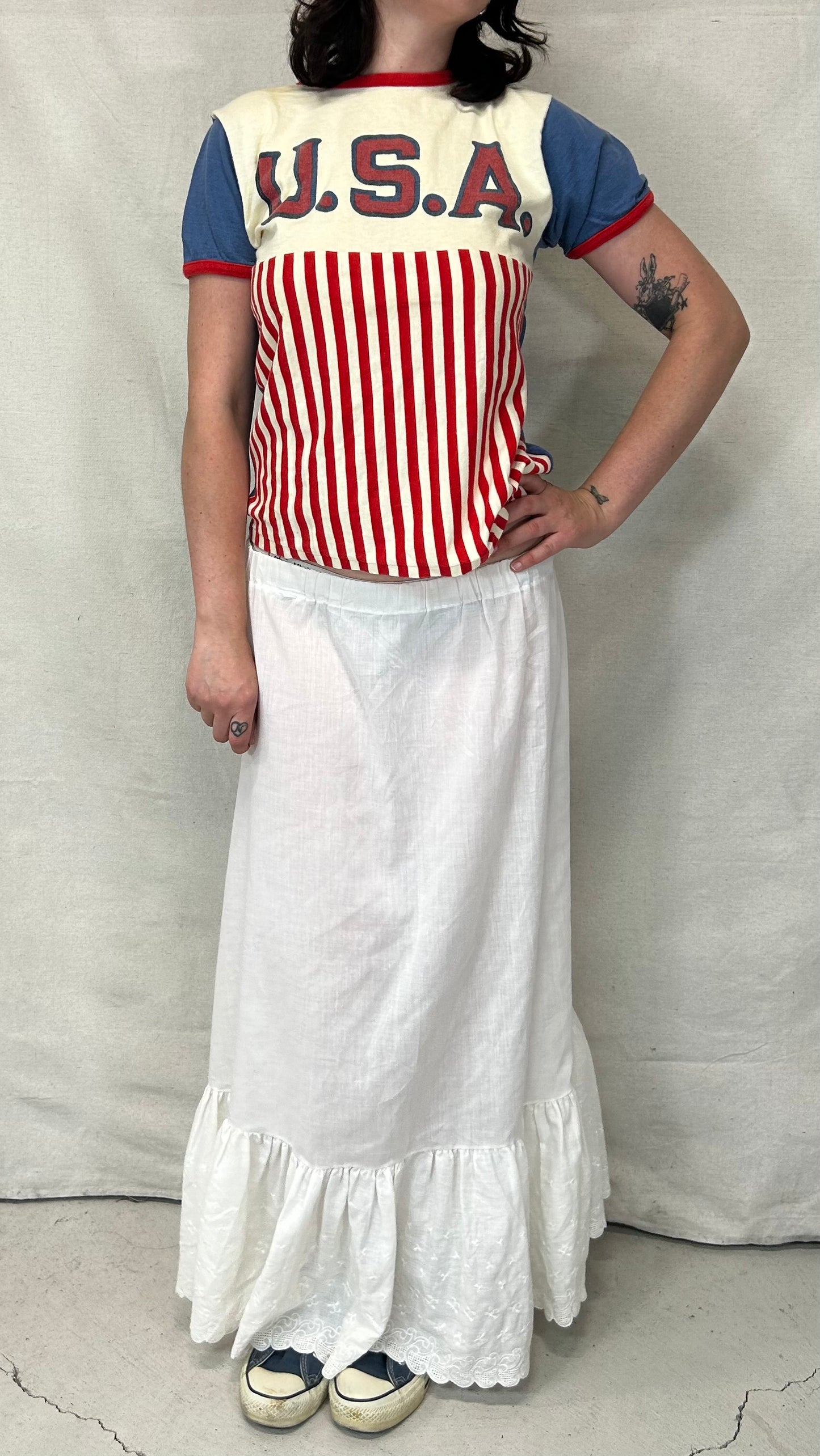 1980s cotton white maxi skirt