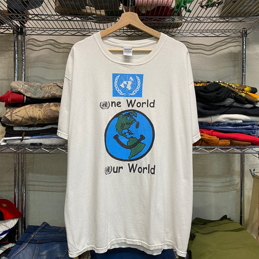 Early 2000s one world global survival tee