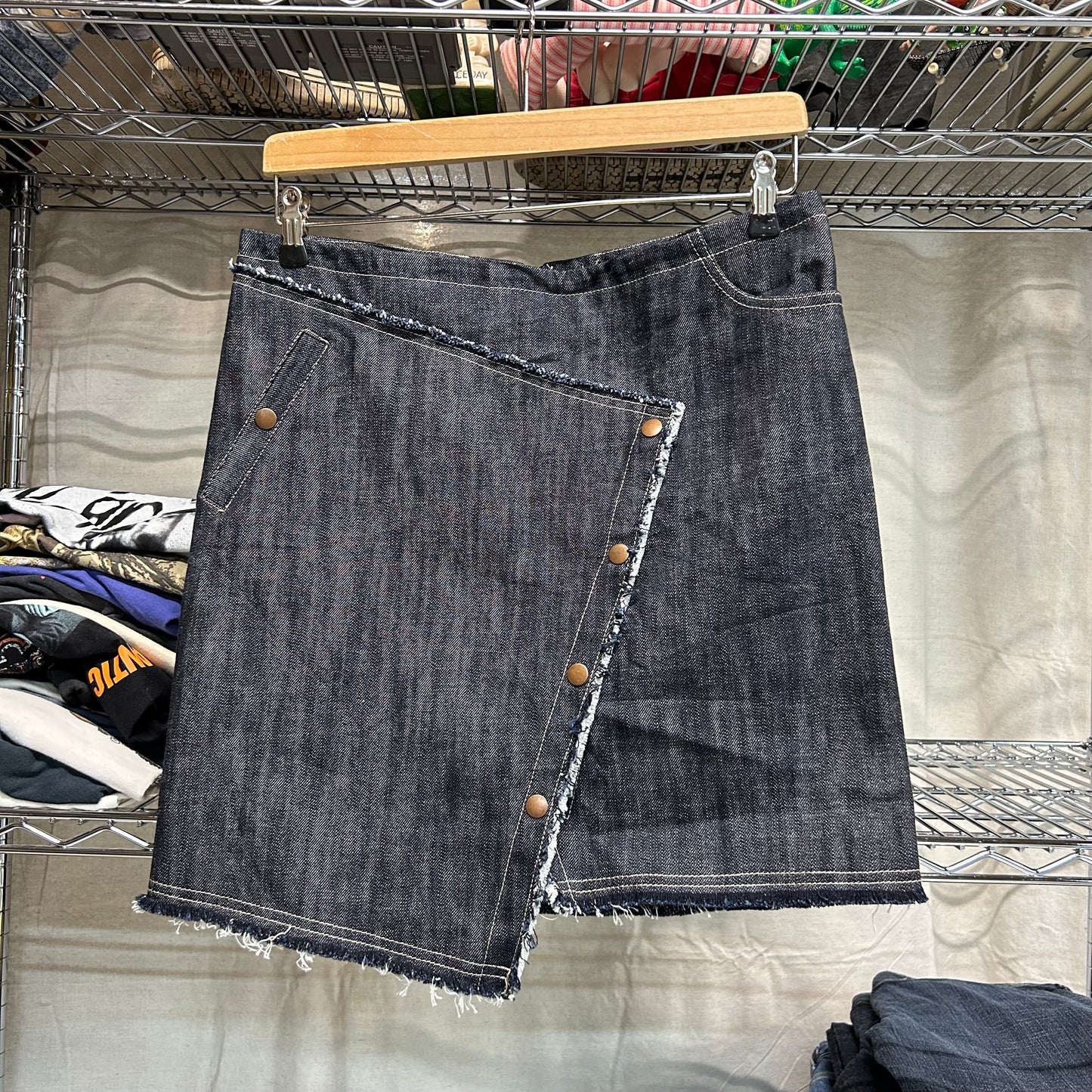 Early 2000s asymmetrical button up denim skirt