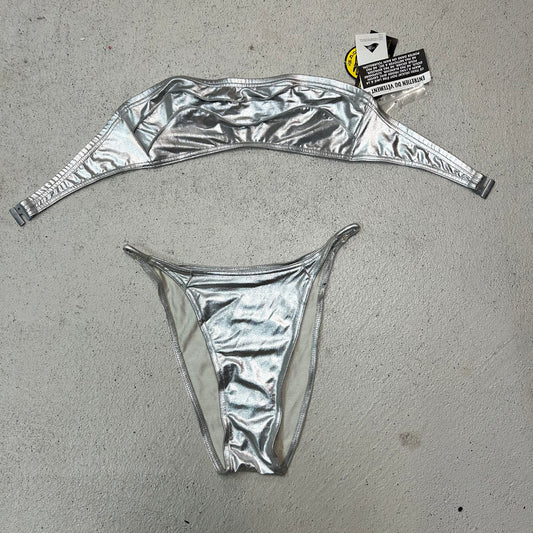 Deadstock 90s body glove metallic silver bandeau bikini