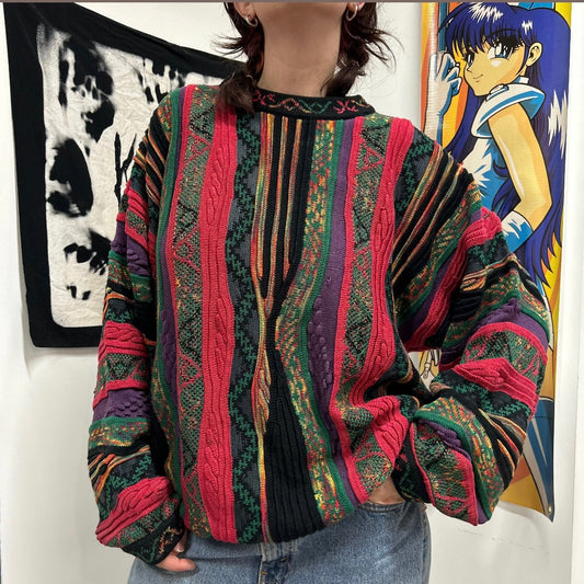 90s tundra coogi style 3d knit sweater