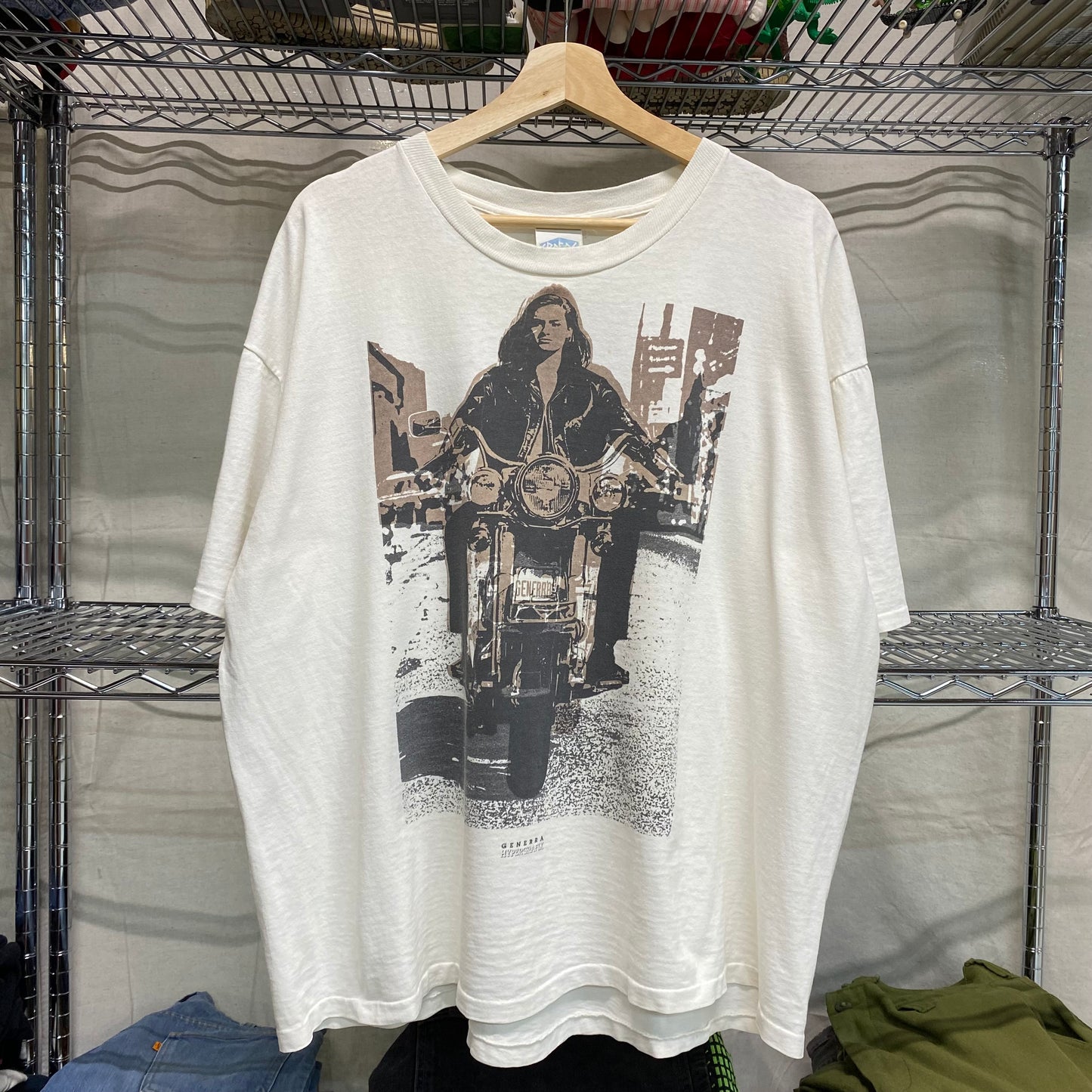 1990s biker chick print tee