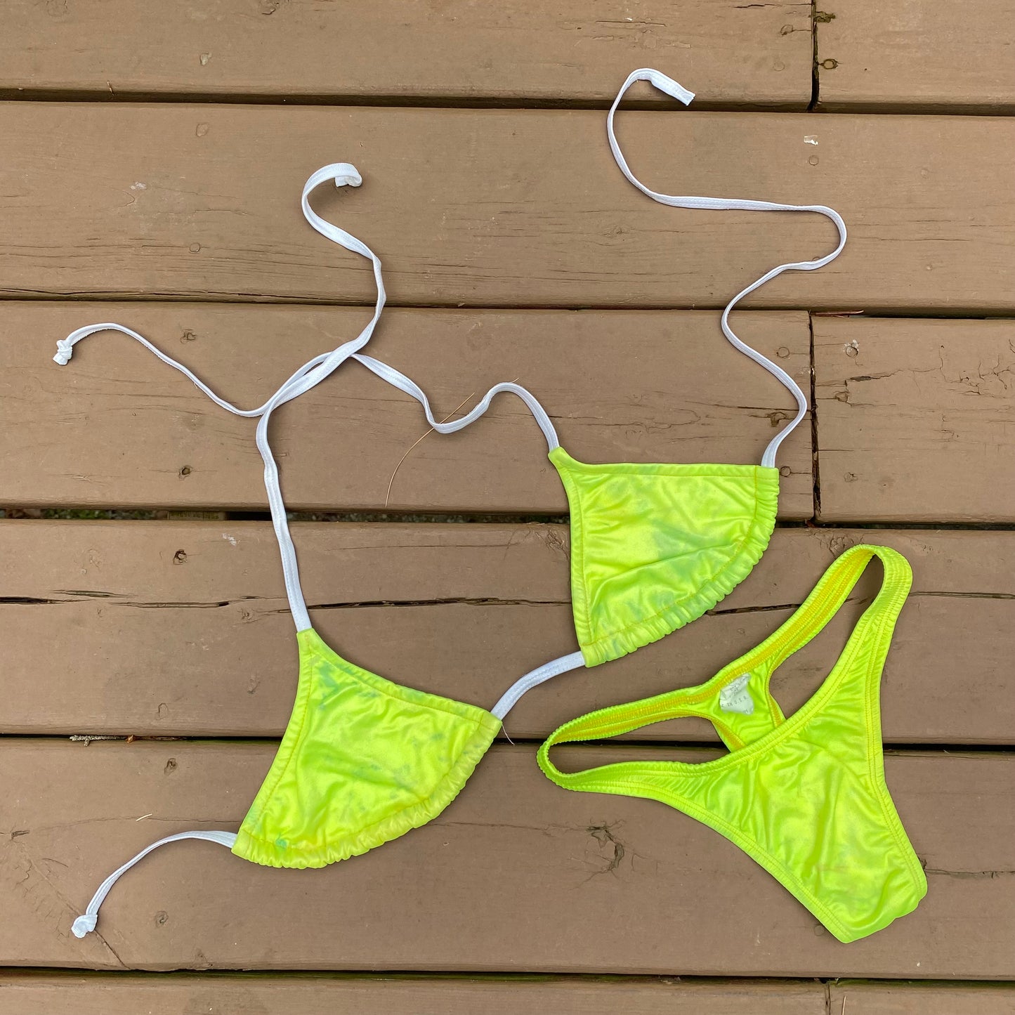 Deadstock 1980s shiny neon yellow thong bikini