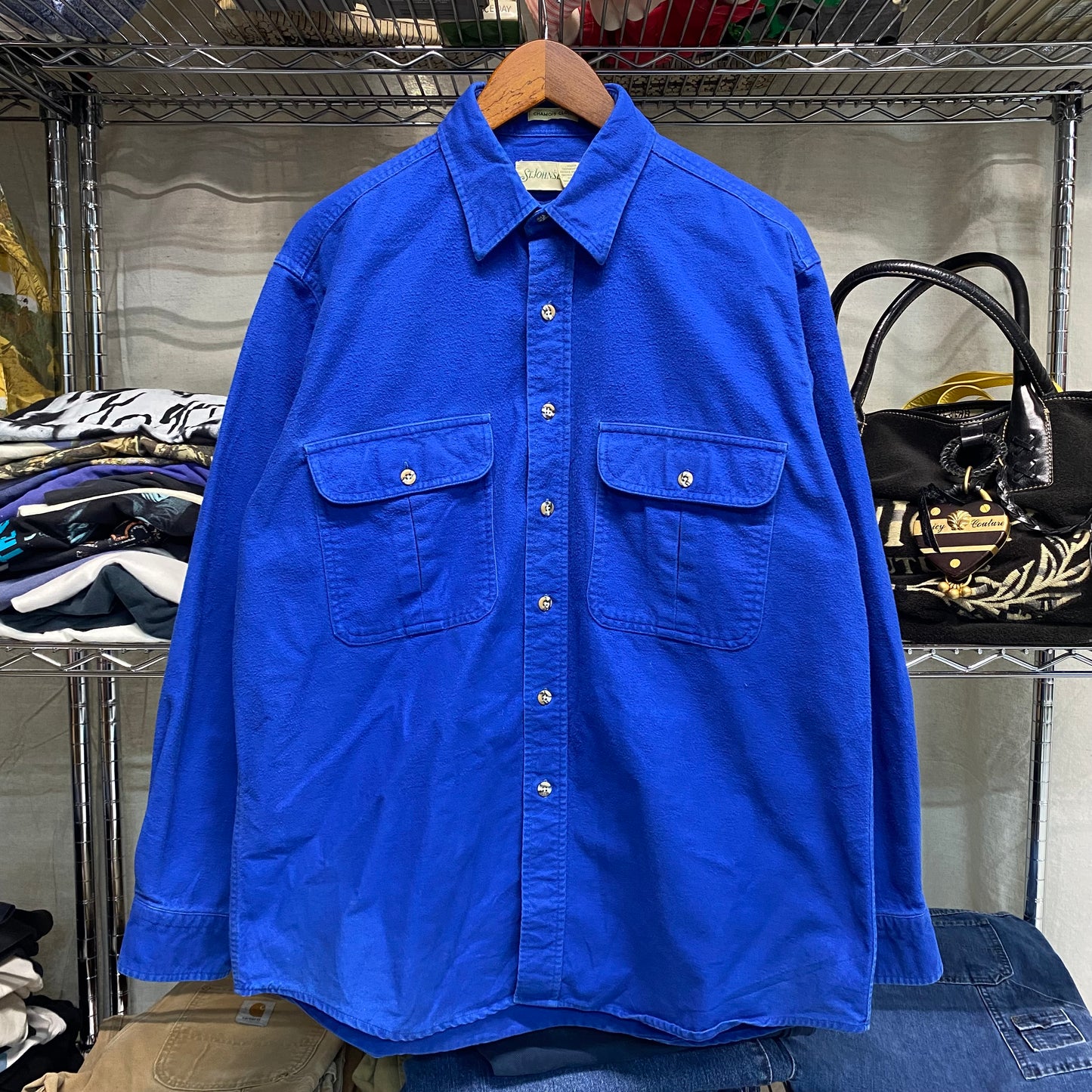 1990s blue chamois cloth button up shirt