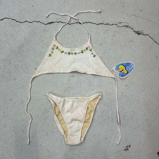 Deadstock 90s crotchet embroidered halter bikini