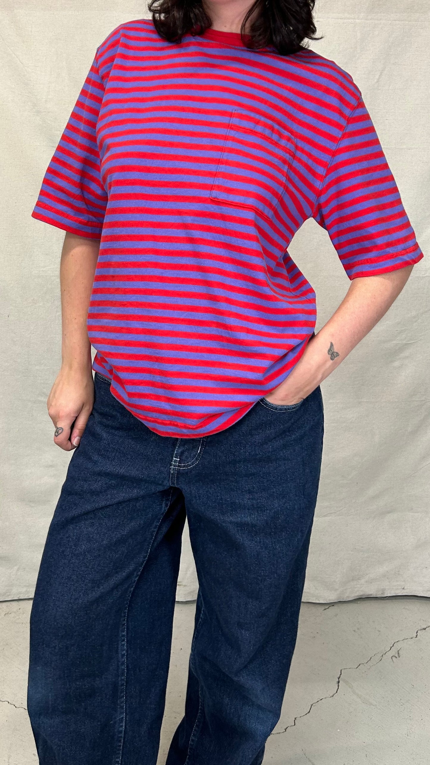 90s lands end striped tee