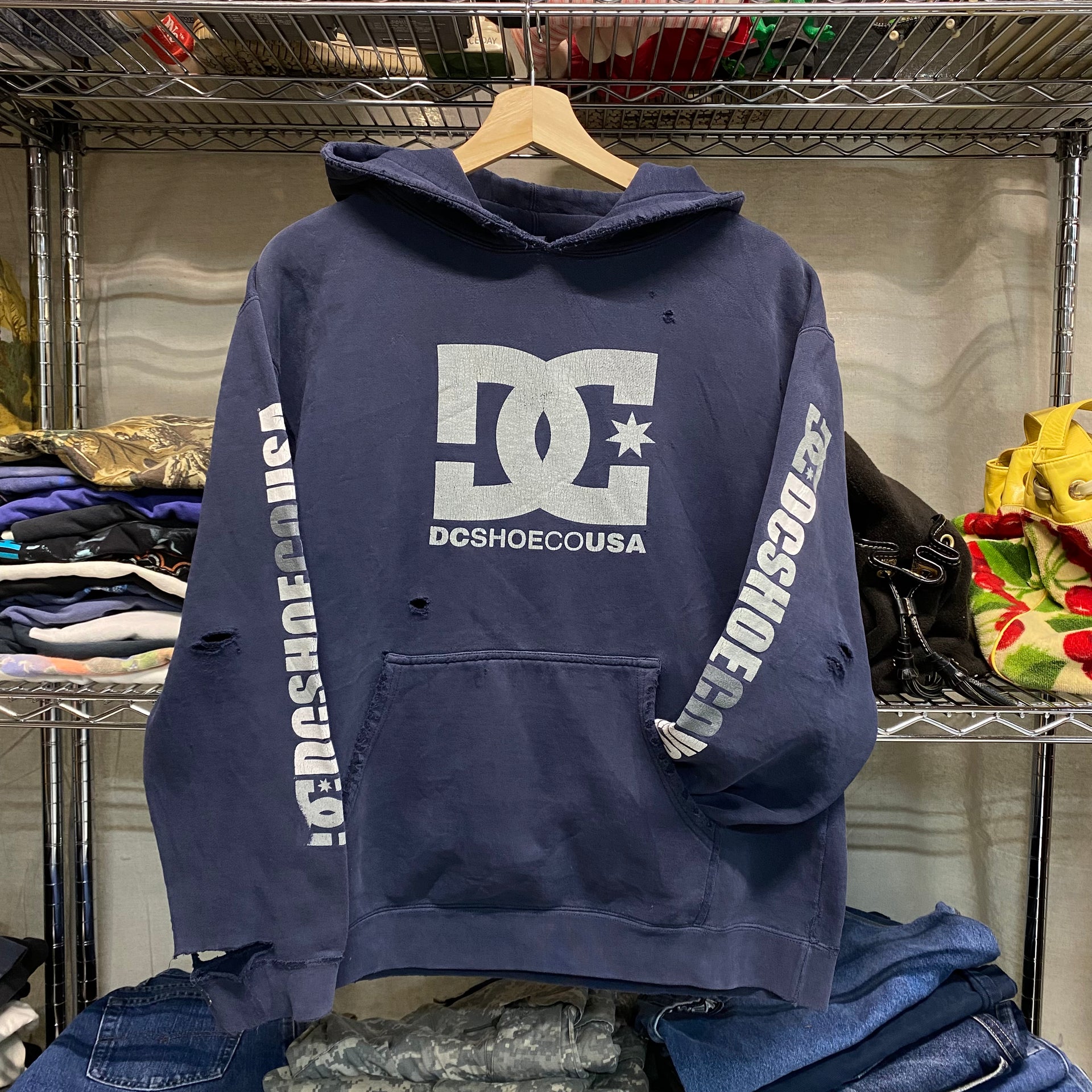 Early 2000s THRASHED DC skate hoodie batch vintage