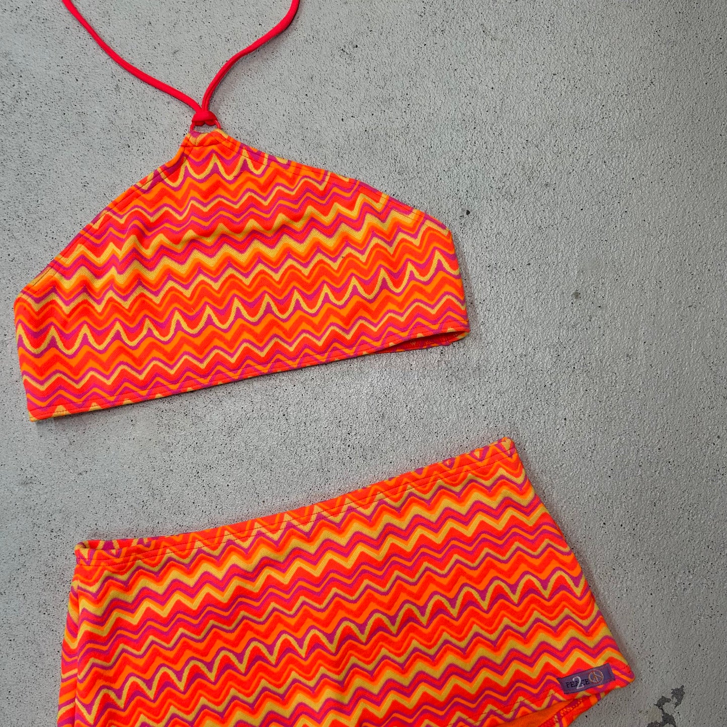 Deadstock 90s chevron multicolor mini short halter bikini