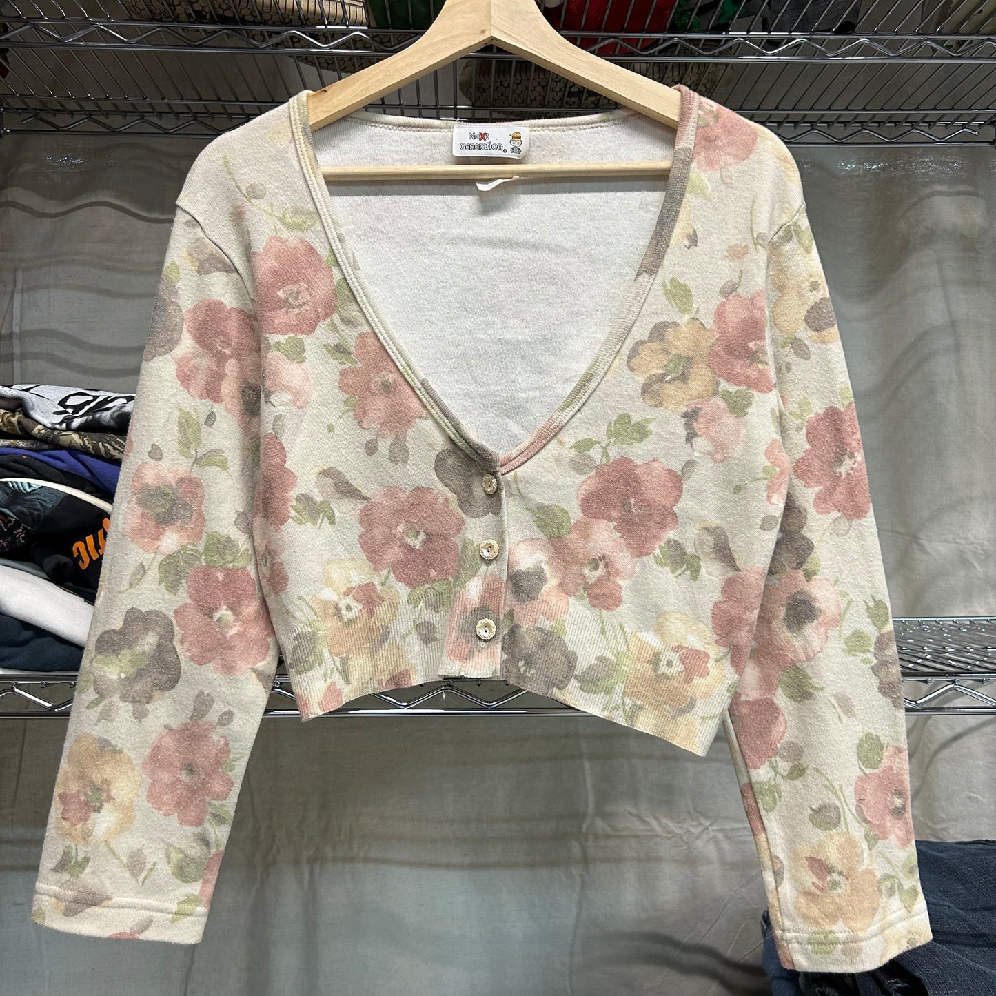 90s floral cropped cardigan
