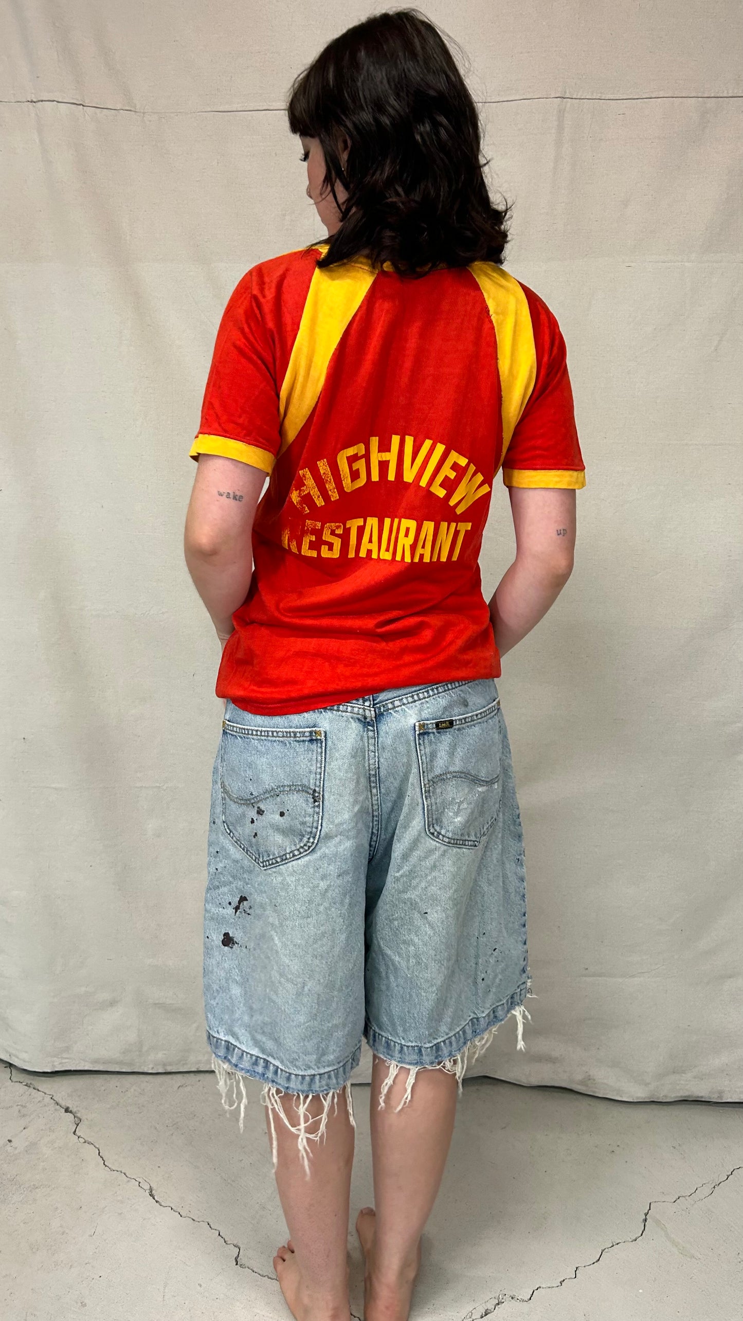 Distressed 1980s lee denim jorts